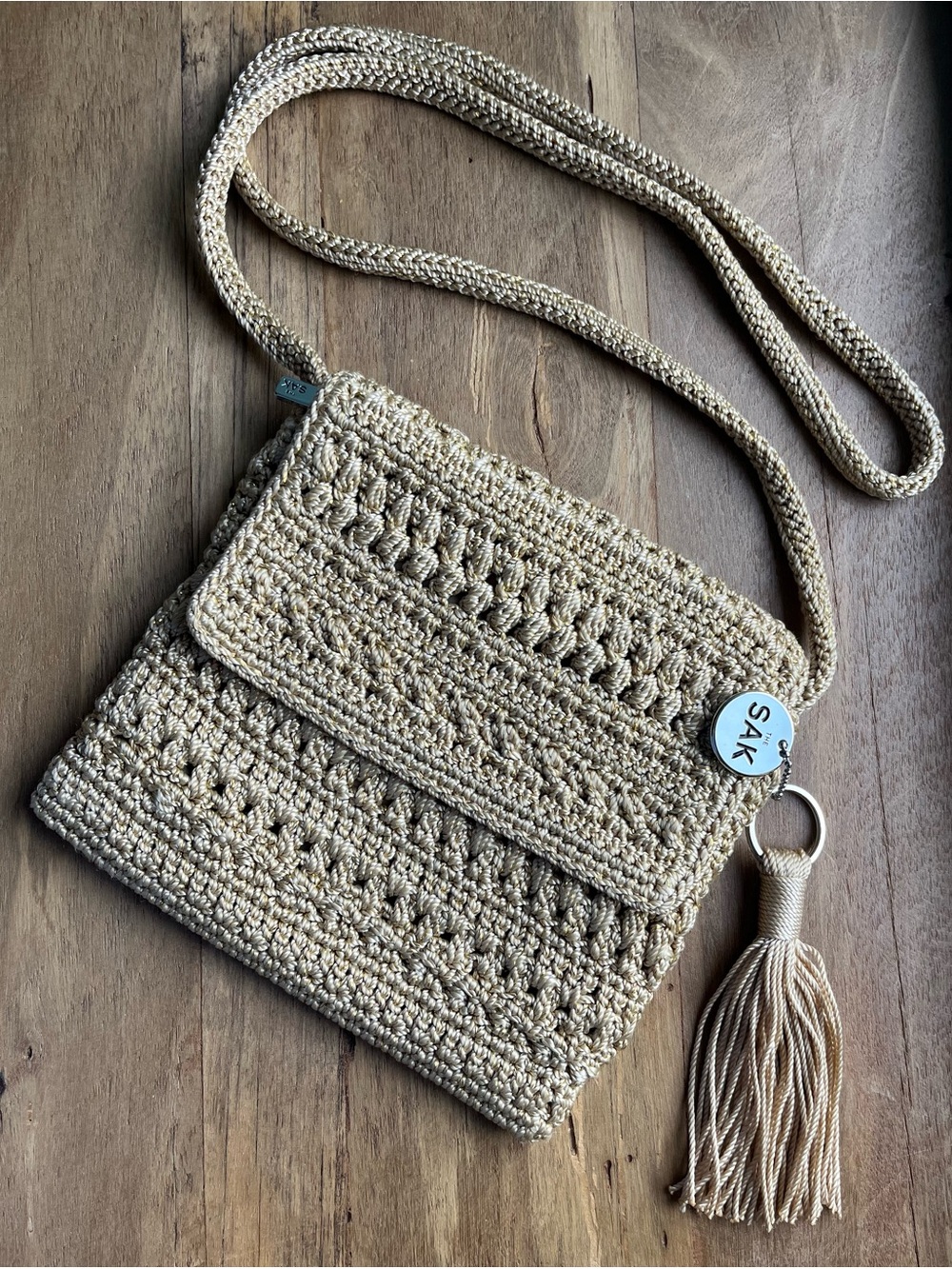 The Sak Crochet Crossbody Bag Beige Gold